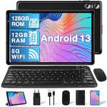 Tablet 10 Pulgadas con Android 13 , 12 GB RAM 128 GB ROM Incluye Teclado, Ratón, Funda, Negro