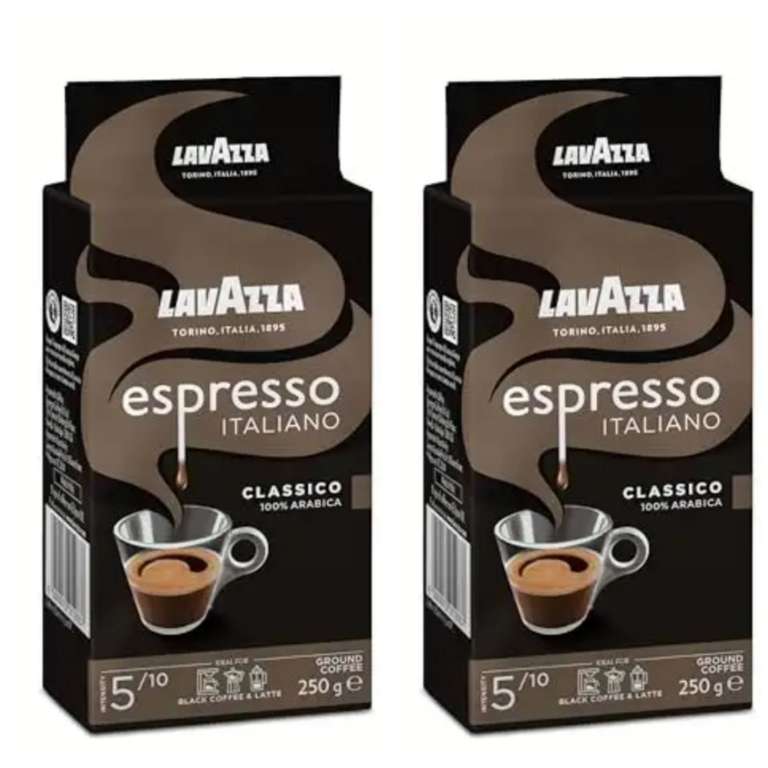 2x Lavazza, Espresso Italiano Classico, Café Molido Natural, para Cafetera Italiana, de Filtro y Francesa, 250 g. 1'87€/ud