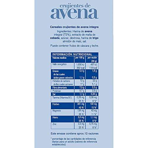Kölln - Crujiente de Avena, Cereales Integrales, 100% Avena Integral, Alto Contenido de Fibra - 375 g