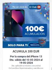 IPHONE 13 ACUMULA 100 € cheque ahorro Carrefour. Del 10/05 - 19/05. Cuentas seleccionadas
