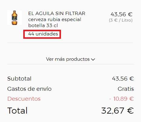 El Aguila Cerveza Especial Lager, sin Filtrar, 44 x 33cl. [0,742€/tercio] . Oferta del 07/09/2023 al 20/09/2023