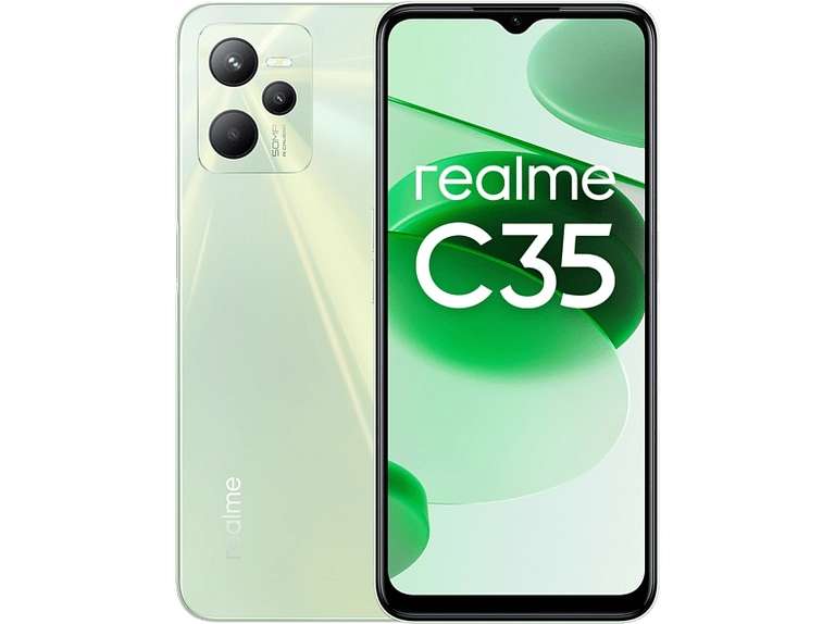 Móvil - realme C35, Glowing Verde, 64 GB, 4 GB RAM, 6.6" FHD+, Unisoc T616, 5000 mAh, Android 11
