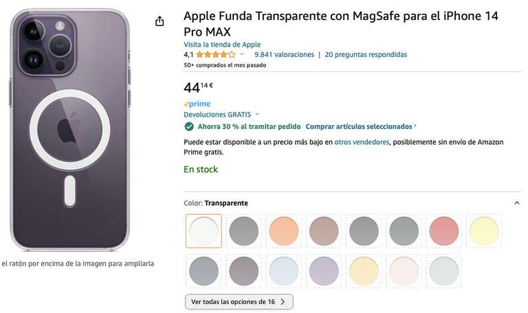APPLE Funda transparente para iPhone 14 Pro con MagSafe