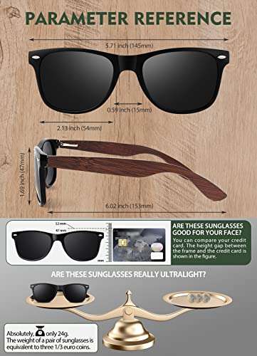 CGID Gafas de Sol Polarizadas Hombre Mujer Originales Madera Ultra Light 100% UV400 Protección