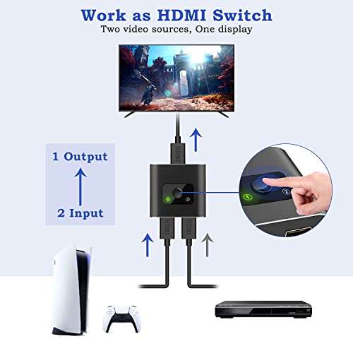 FOKKY HDMI Switch, Conmutador HDMI Switcher Bidireccional Entrada 2 a 1