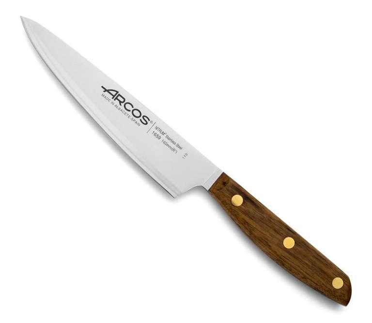 Arcos Serie Nordika - Cuchillo Cocina - Acero Inoxidable Nitrum - Hoja de 160 mm - Mango de Madera Ovengkol 100% Natural FSC