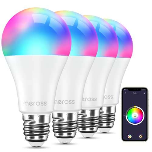 Pack 4 bombillas WiFi Meross E27 color RGBWW (9W, 800 lúmenes). Sale a 6,31€ la unidad