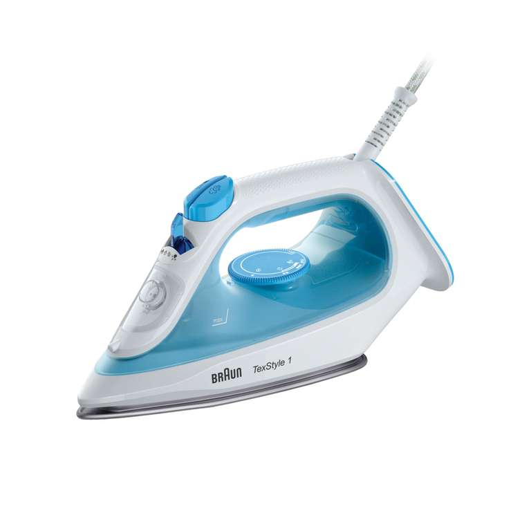 Braun TexStyle 1 SI1029BL Plancha de Vapor con Suela Antiadherente, 120g/min, Sistema Descalcificador, Pulverizador, Modo Eco, 220ml, 1900W