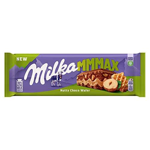 3 Tabletas Milka MMMAX Nutty Choco Wafer Tableta Grande de Chocolate con Leche de los Alpes con Barquillo, 270g