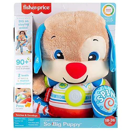 Fisher-Price Ríe y Aprende Perrito grande de juguete con sonidos, canciones y frases, regalo para bebés +18 meses