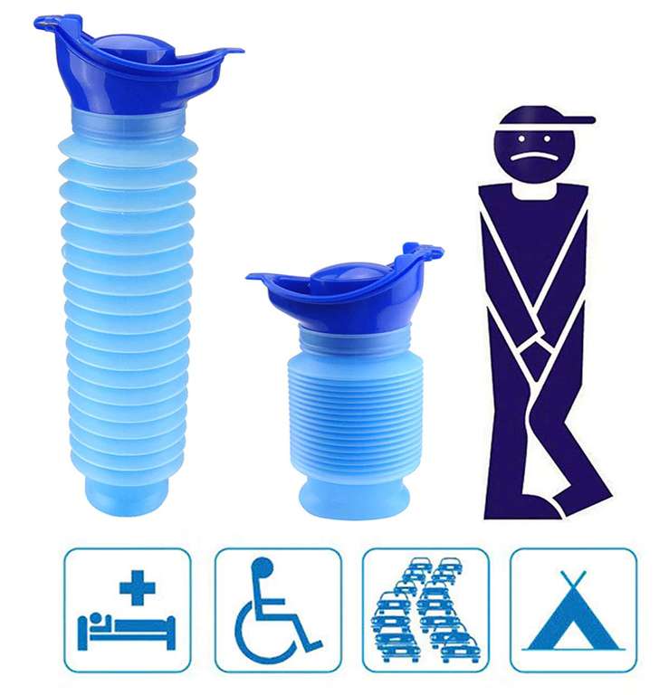 Urinario portátil de emergencia para hombre y mujer, botella de inodoro para coche, viaje, Camping, 750ml, azul, alta calidad