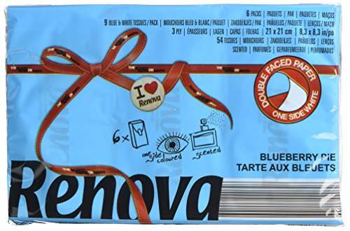 Renova Pañuelos de bolsillo Red Label Azul aroma Tarta de Arándanos - Pack de 20 x 6 paquetitos. 0'52€/pack de 6