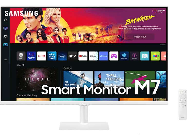 Monitor - Samsung Smart Monitor M7 LS32BM701UPXEN, 32", UHD 4K, 4 ms, 60 Hz, Puerto USB, WiFi, Bluetooth, Blanco