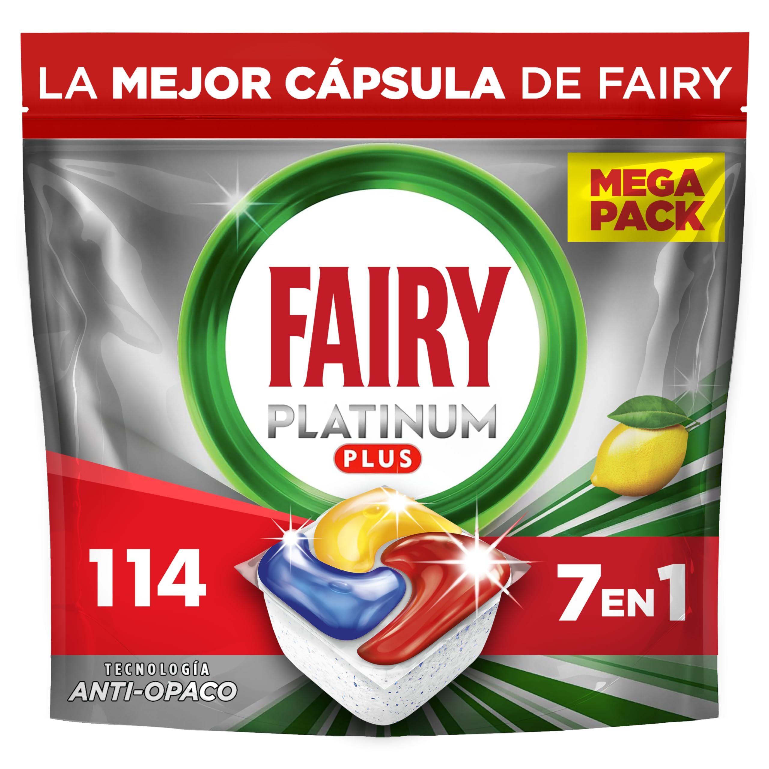 Fairy Platinum Plus Cápsulas Lavavajillas Para Máquina Limón, 6x19 Cápsulas