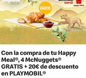 Regalo de 4 MC nuggets+ 20€ en play mobile con tu Happy meal