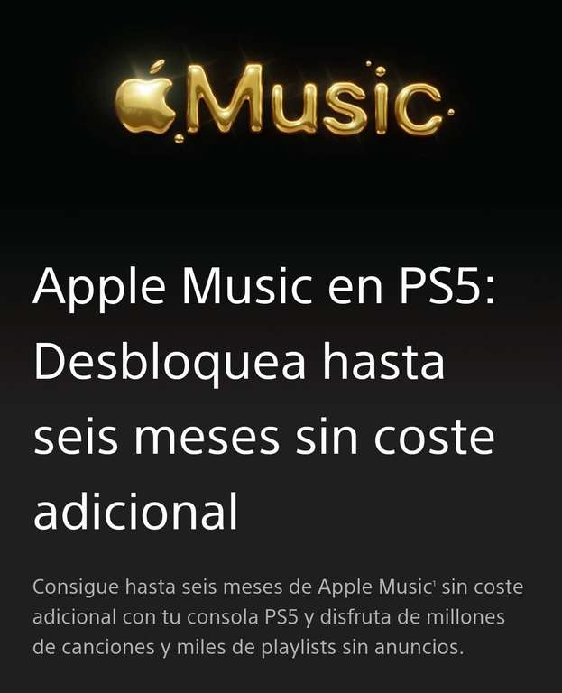 6 Meses gratis Apple Music con PS5