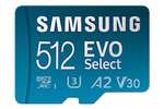 Samsung 512Gb Tarjeta de memoria microSDXC UHS-I U3, 130 MB/s Full HD y 4K UHD EVO Select, incluye adaptador SD (MB-ME512KA/EU), azul.
