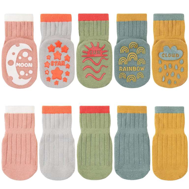 5 Pares calcetines antideslizantes para niñ@s, 1 a 3 años, algodón (3 a 5 años --> 3,99€)