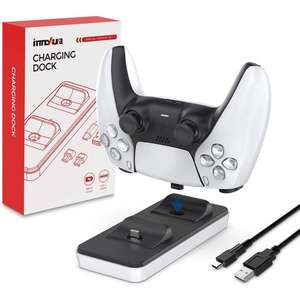 innoAura Estación de Carga portátil para mandos PS5, Cargador Dual de mandos PS5 con 2 Puertos de Carga Tipo C extraíbles (Blanco)