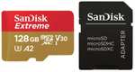 SanDisk Tarjeta microSDXC Extreme de 128 GB + Adaptador SD [190 MB/s, A2, UHS-I, Clase 10, U3, V30]
