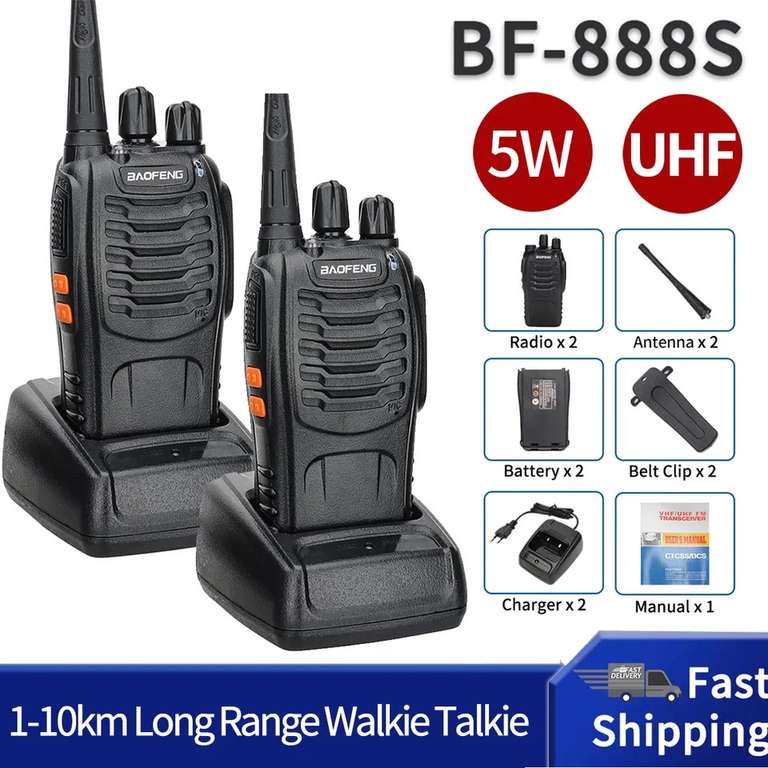Pack 2 Baofeng-walkie-talkie BF-888S de largo alcance, transceptor de Radio bidireccional, UHF, 400-470MHz