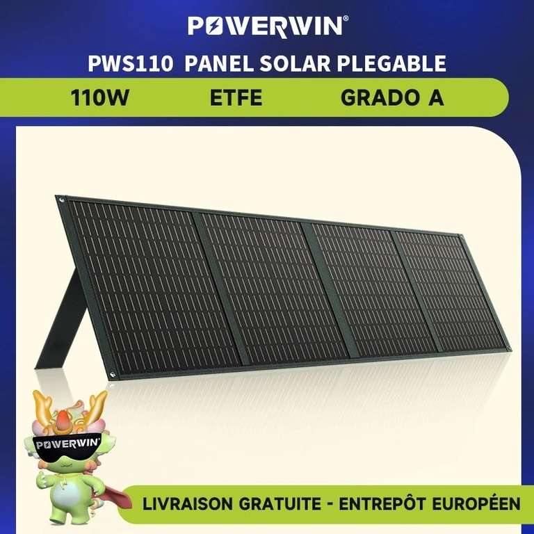 POWERWIN PWS110 Panel Solar Plegable Cargador de Batería Flexible 18V 110W ETFE 24% Eficiencia Regulador de Voltaje Rápido QC Salida RV