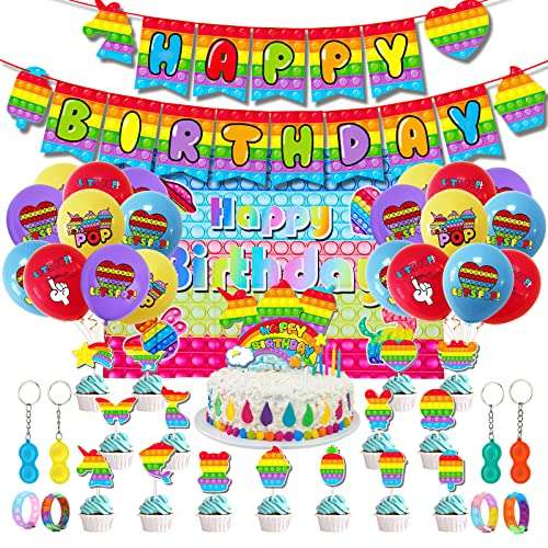 Suministros para fiesta de cumpleaños con texto "Pop Happy Birthday", 46 piezas