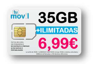 35GB Datos Móvil + Llamadas ilimitadas solo 6.99€ (Sin permanencia) (Prepago o Contrato)