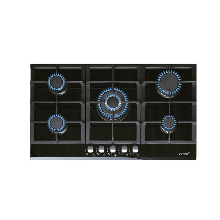 Cata Countertop Gas Plate LCI 9041 BK 5 Burners Gas Electronic Ignition Grills Cast Iron Prepared Width 87 cm,11kW,tambien Mediamarkt