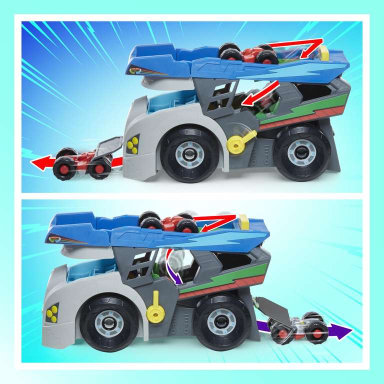 PJ Masks Power Heroes - Vehículo Transportador - Set de Juego con camión y Dos Coches Duo Racers - Juguete para niños y niñas