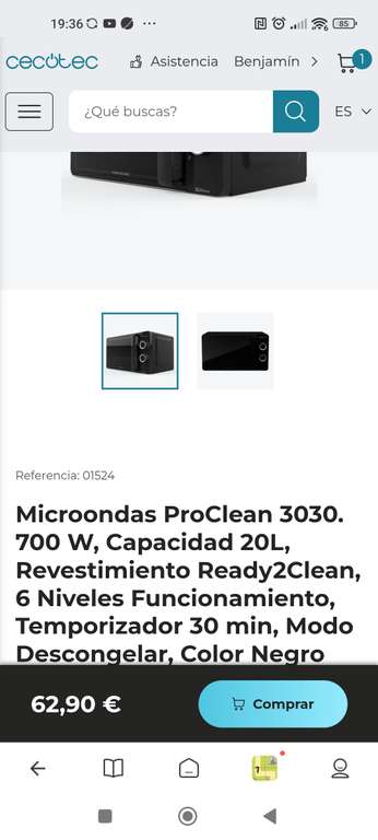 Cecotec Microondas ProClean 3030. 700 W, Capacidad 20L