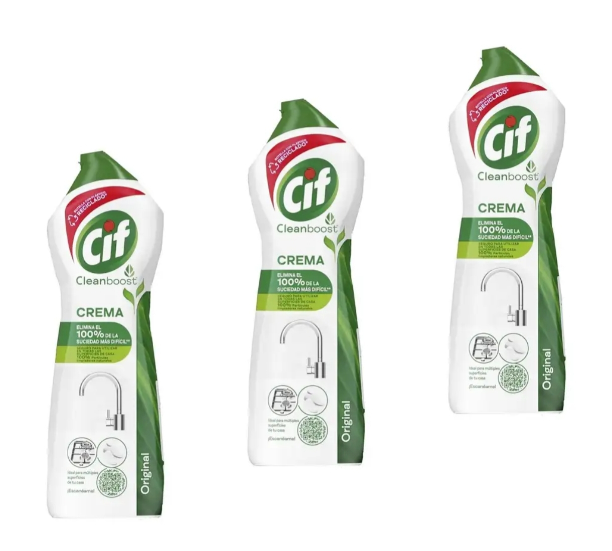 3 x CIF Crema Original Multisuperficies, Potente Limpiador con Fórmula de Micropartículas para el Baño y Cocina, 750 ml [Unidad 1'70€]