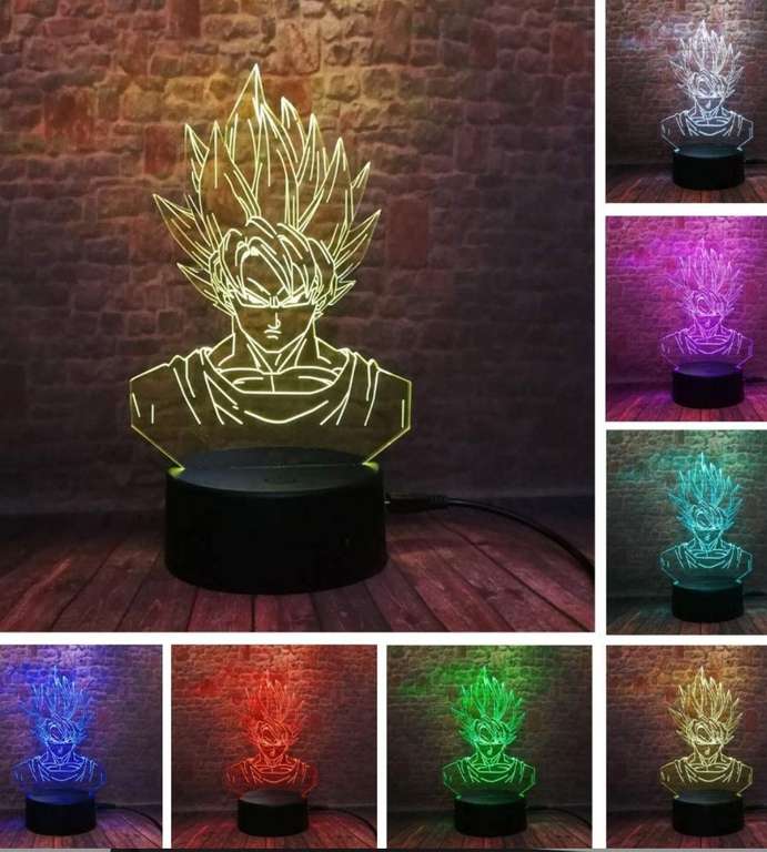 Lámpara 3D Dragon Ball, LED 7 colores Control táctil, USB