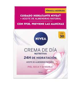 NIVEA Crema de Día Nutritiva FP30 (1 x 50 ml), crema hidratante facial con protector solar 30, para piel seca y sensible