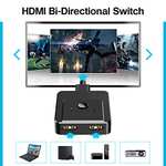 Switch HDMI Bidirectional Soporta 4K@30Hz, 3D y 1080P, Conmutador HDMI 2 Entradas a 1 Salida o 1 en 2 Salidas