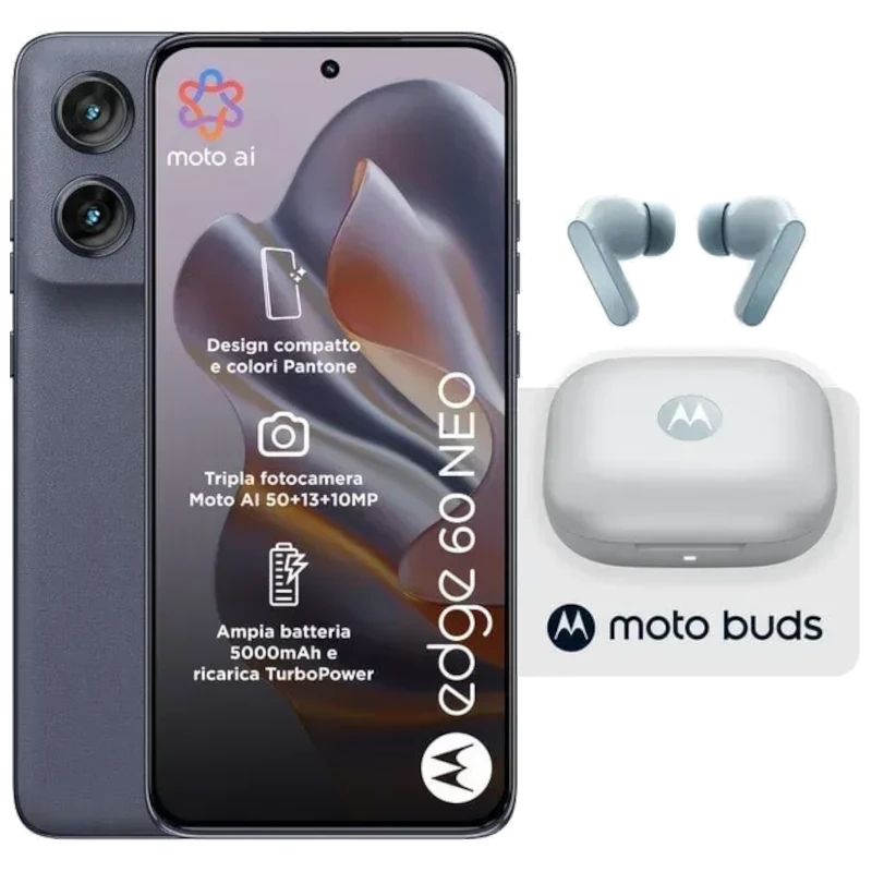 PACK Motorola Edge 60 Neo 5G (8/256GB, Cámara Sensor SONY OIS, IP69, Android Puro...) + Auriculares Moto Buds GRATIS