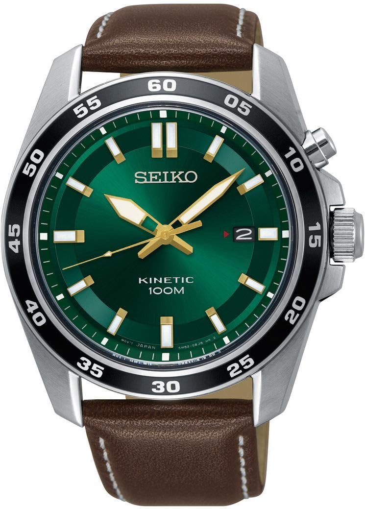 Reloj Seiko Kinetic SKA791P1 (Esfera verde, cristal Hardlex, correa de cuero)