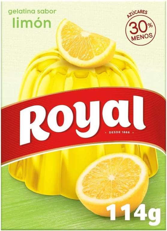 Royal Gelatina en Polvo Sabor Limón con Vitamina C, 30% Menos Azúcares - 10 Raciones, 114 g