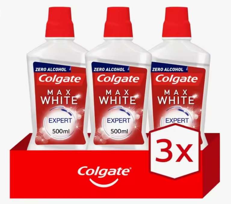 Enjuague bucal blanqueador Colgate Max White Expert, dientes blancos 500ml. Pack 3.