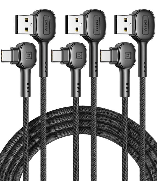Cable USB C, 90° [2m+2m+0,5m] Carga Rápida 3,1A y QC3,0 Cargador USB Tipo C, Cable de Datos Trenzado de Nylon