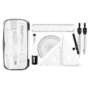 Amazon Basics–Kit 10 piezas, con compases, lápiz de grafito, goma de borrar, sacapuntas, transportador, triángulo, regla y estuche