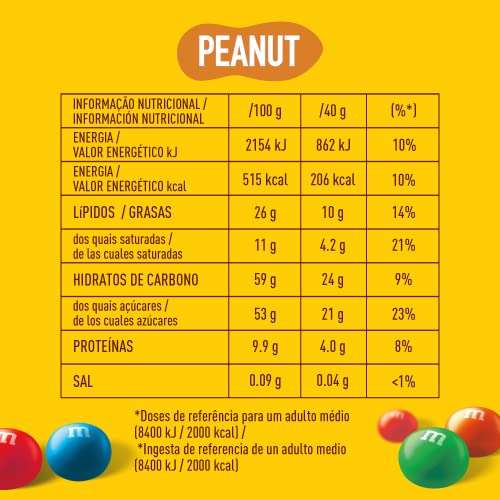 3x M&M's Peanuts Snack de Cacahuete y Chocolate con Leche, Chuches Halloween, Chocolate Regalo (400g) [2'98€/ud]
