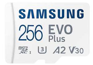 Tarjeta Micro SDXC - Samsung Evo Plus MB-MC256KA/EU, 256 GB, Clase 10, V30, UHS-I,, Lectura 130 MB/s, Blanco. Recogida gratis en tienda