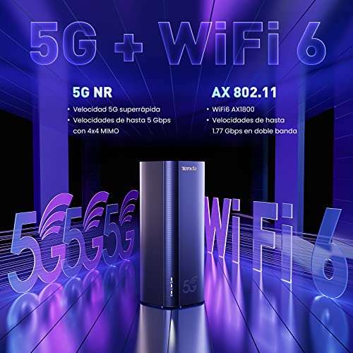 Tenda 5G03 - Router 5G NR LTE, Router Wi-Fi 6 AX1800, Velocidad hasta 4,67 Gbps, Easy Mesh, Plug&Play, 2 Puertos Gigabit