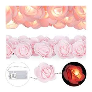 Guirnalda de Flores Rosa, 20 Luces LED, Iluminación de Bodas, Blanco cálido, 4 x 5 x 340 cm