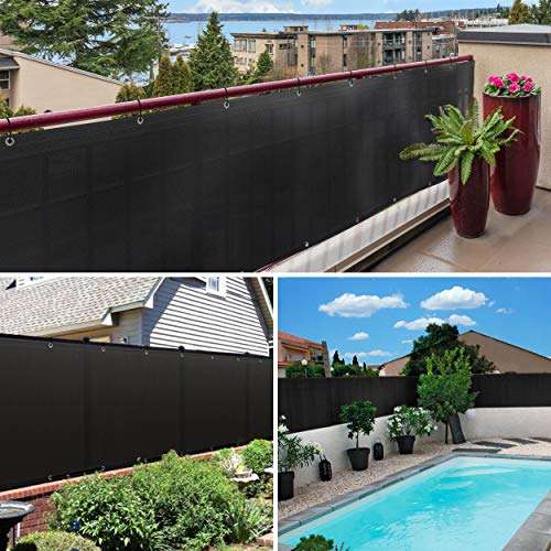 VOUNOT Pantalla Protección de Privacidad para Balcón Jardín, HDPE, Protección UV, con Cuerda y Bridas, 90x500 cm, Negro