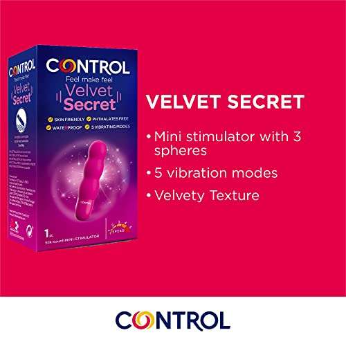CONTROL Velvet Secret - Mini estimulador vaginal - Superficie estimulante con esferas - 5 vibraciones diferentes