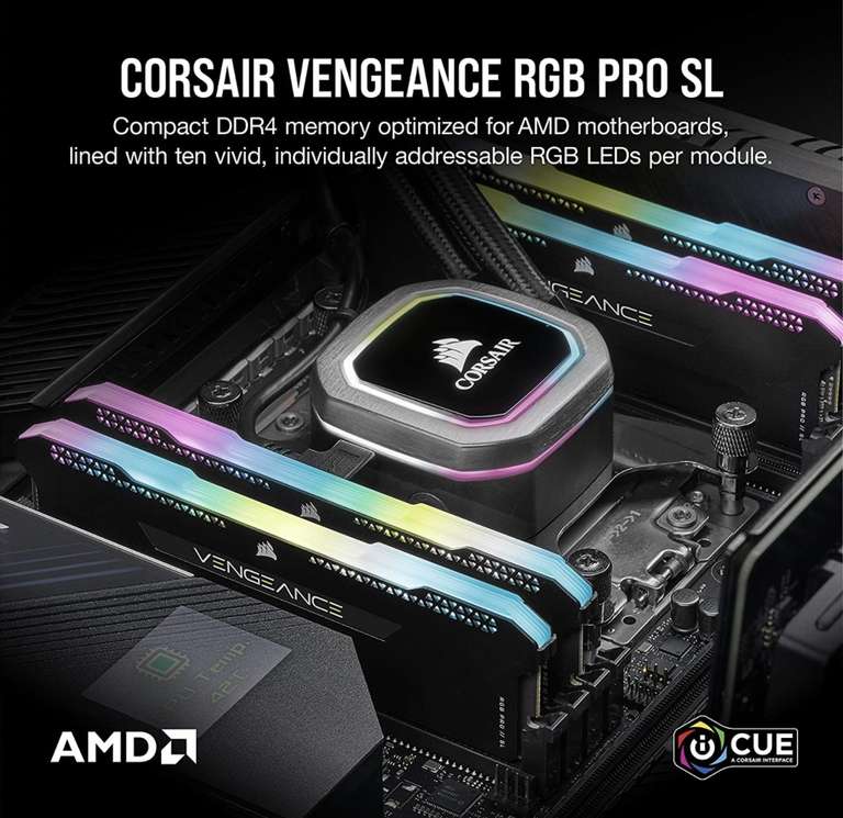 CORSAIR Vengeance RGB Pro SL 16GB (2x8GB) DDR4 3200 (PC4-25600) C16 1.35V Módulos de Memoria de Alto Rendimiento Optimizados para AMD Ryzen