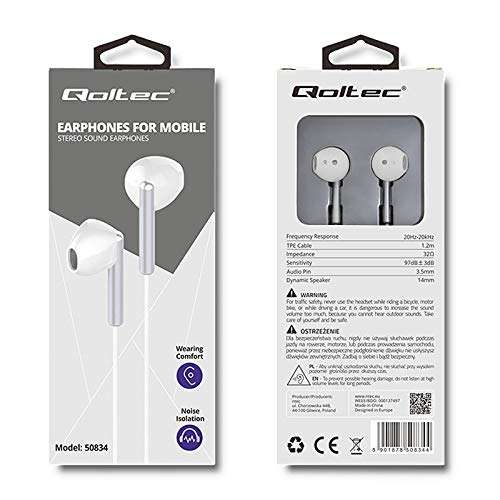 Qoltec - Auriculares in-Ear con micrófono, Color Blanco