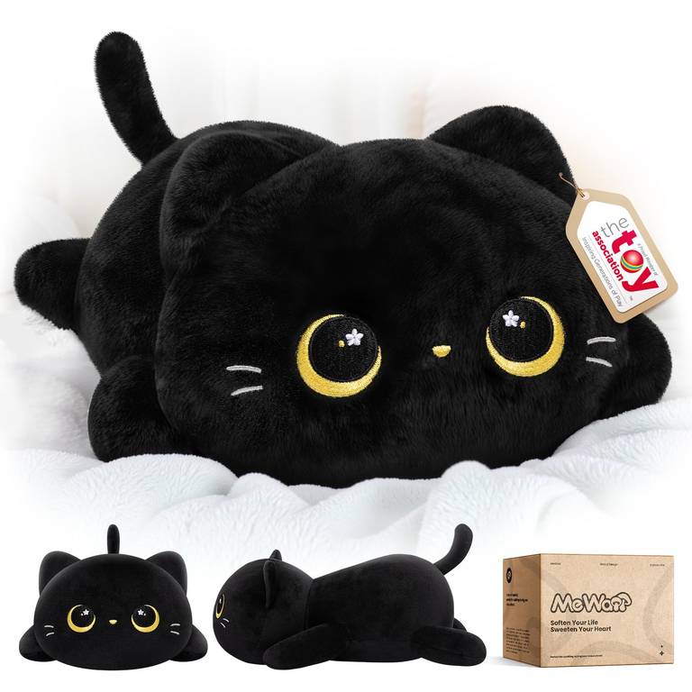 Mewaii Peluche Gato Negro Kawaii, 33 cm | Animal de Peluche, 33 cm, tejido suave